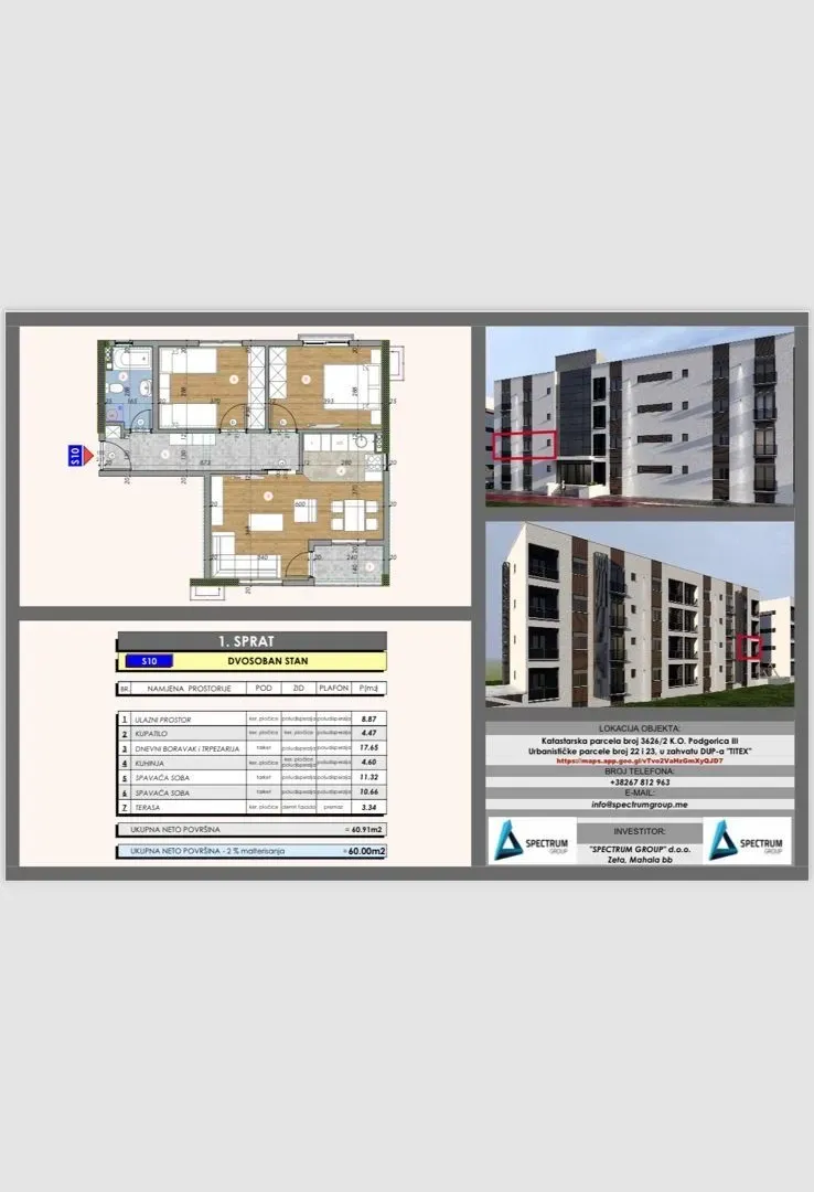 Sale, two bedroom apartment, 60m², Zabjelo, Podgorica
