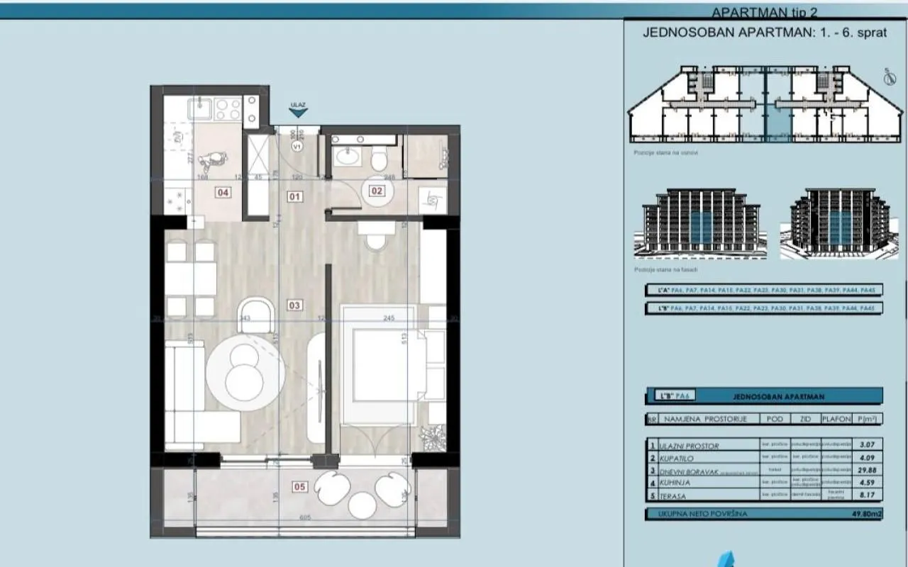 Sale, one bedroom apartment, 42m², Bar, Crna Gora