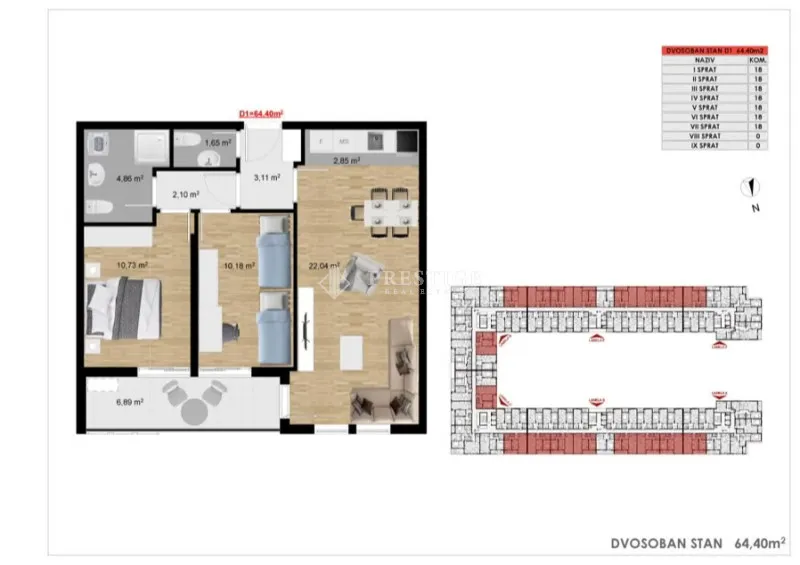 Prodaja, dvosoban stan, 64m², Stari Aerodrom, Podgorica