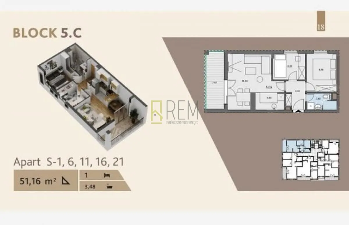 Prodaja, dvosoban stan, 52m², Seljanovo, Tivat