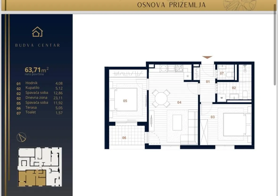 Sale, two bedroom apartment, 63m², Budva, Crna Gora