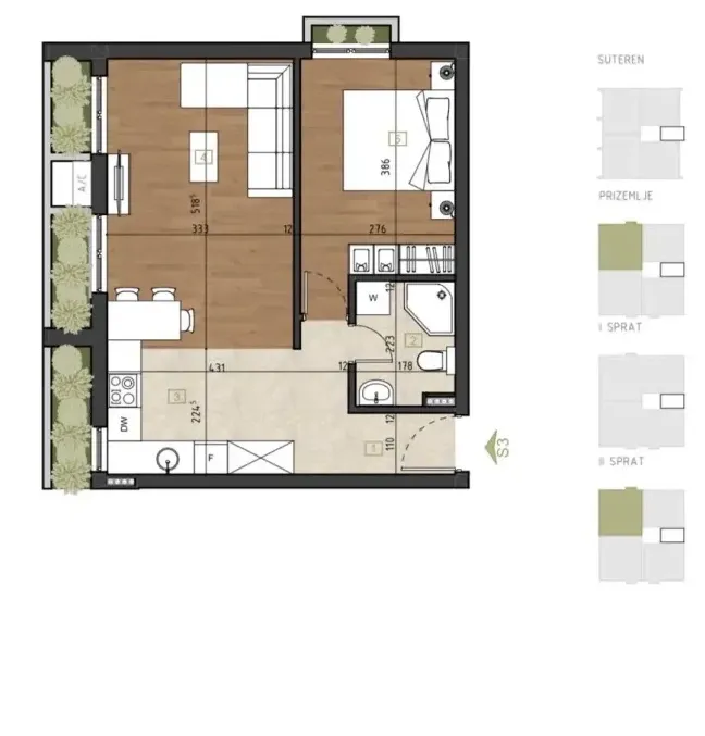Sale, one bedroom apartment, 44m², Zabjelo, Podgorica