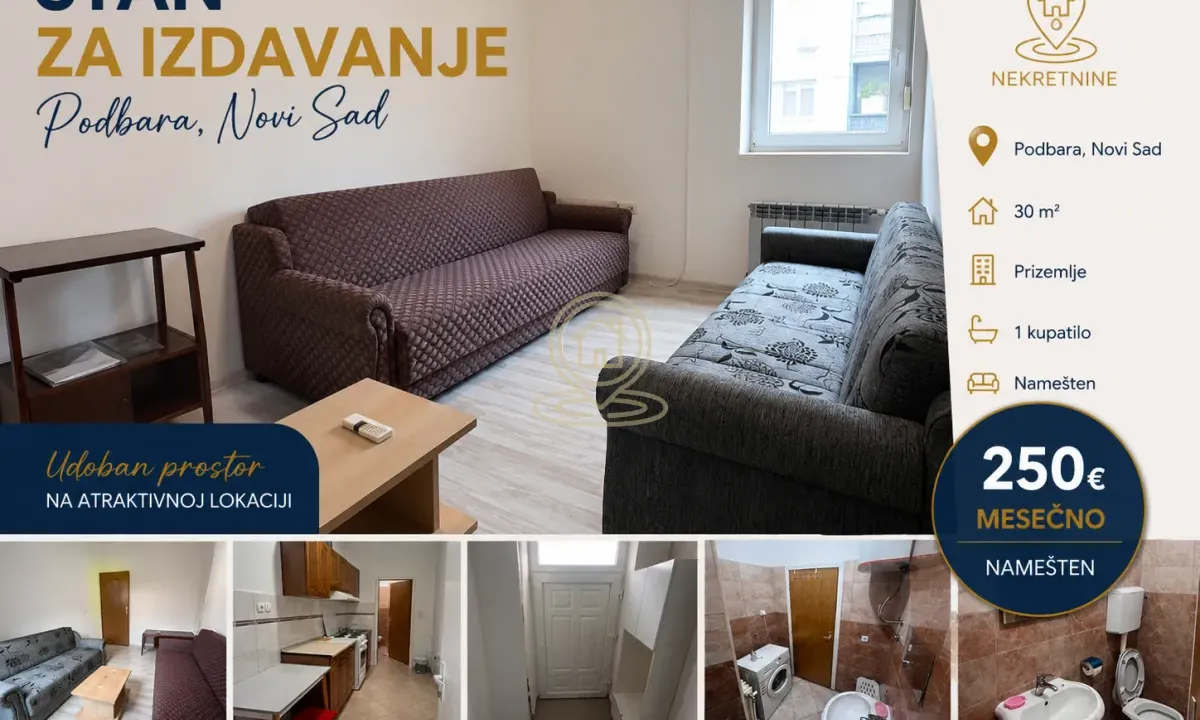 Rent, one bedroom apartment, 30m², Podbara, Novi Sad Sve Podlokacije