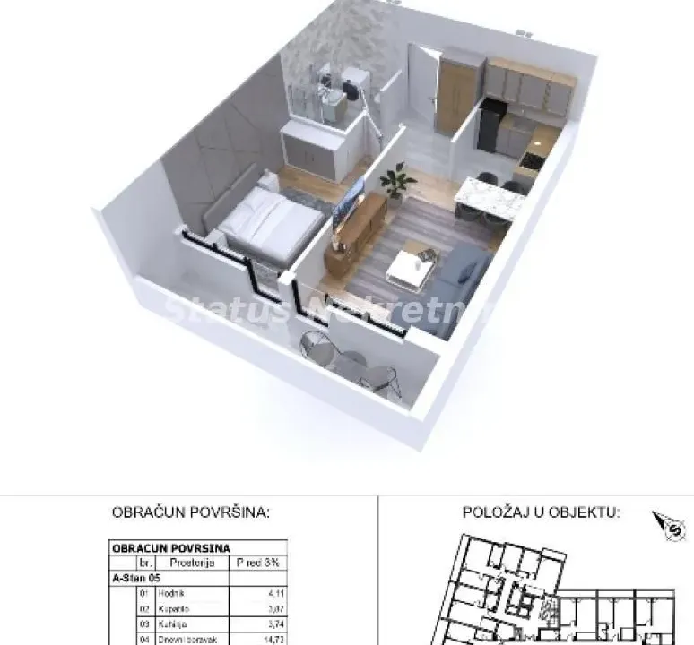 Sale, one bedroom apartment, 43m², Sajmište, Novi Sad