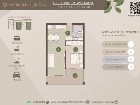 Prodaja, dvosoban stan, 49m², Budva, Crna Gora - image 15