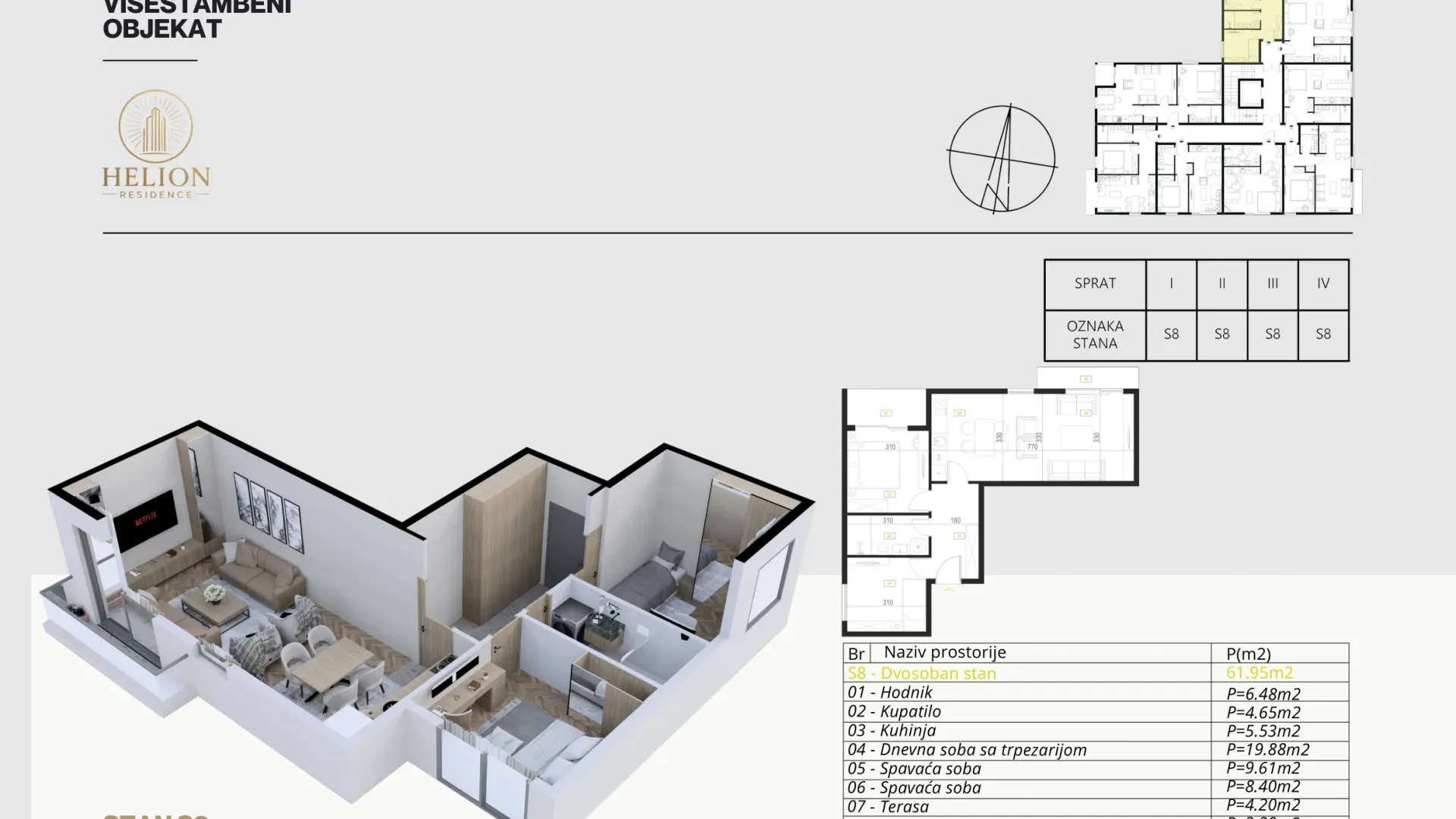 Sale, two bedroom apartment, 62m², Podkošljun, Budva