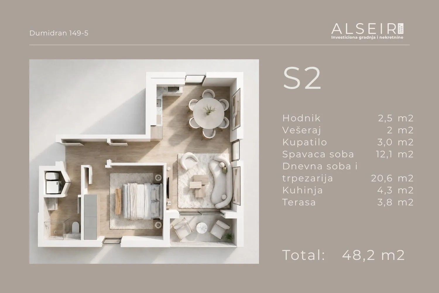 Sale, one bedroom apartment, 48m², Dumidran, Tivat