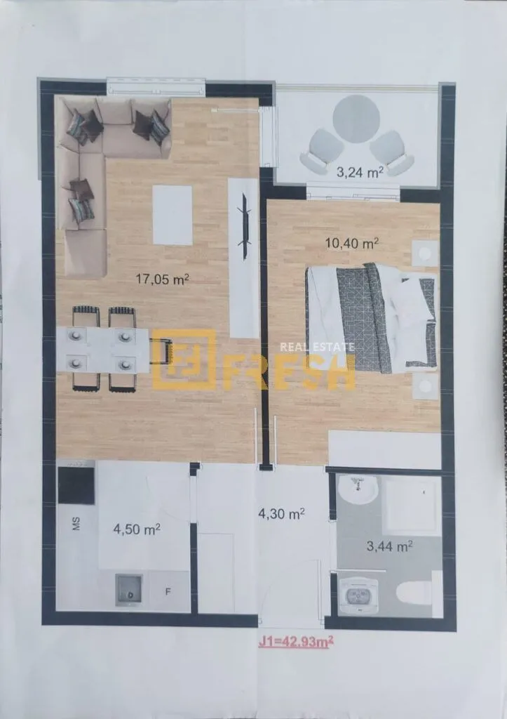 Prodaja, jednosoban stan, 42m², Stari Aerodrom, Podgorica