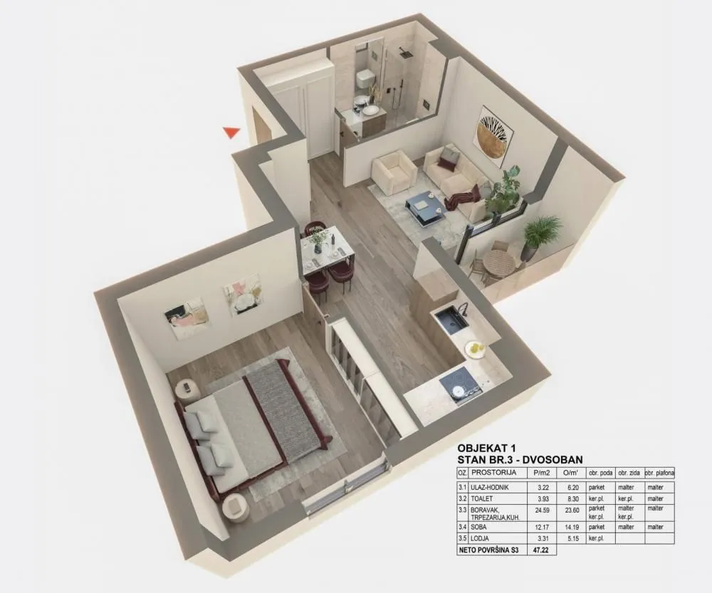 Prodaja, dvosoban stan, 47m², Zemun Gornji Grad, Zemun Sve Podlokacije