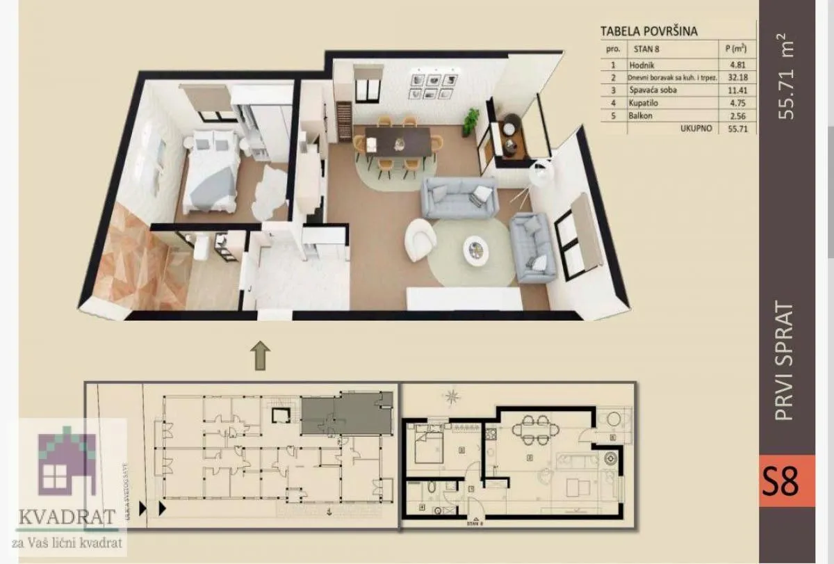 Sale, two bedroom apartment, 55m², Obrenovac, Beograd