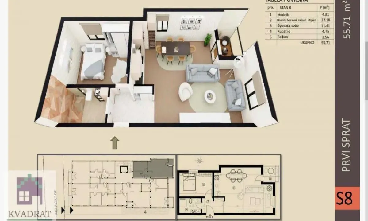 Sale, two bedroom apartment, 55m², Obrenovac, Beograd