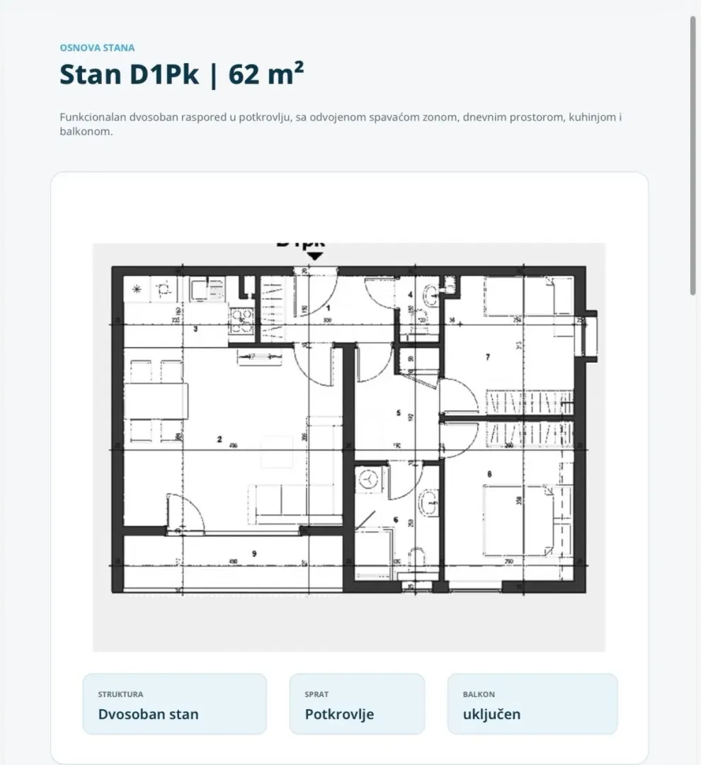 Floor plan of the apartment showing the layout of the rooms and square footage.