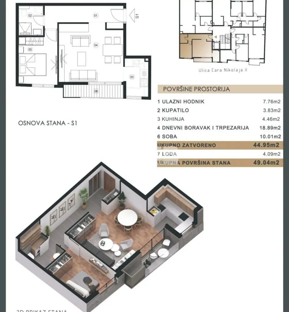 Sale, two bedroom apartment, 49m², Čubura, Beograd