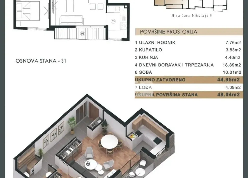 Sale, two bedroom apartment, 49m², Äubura, Beograd