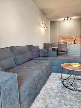 Living room with a sofa and a view of the kitchen in the background. - image 4