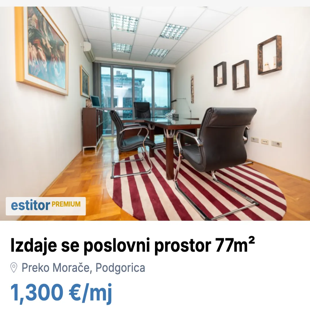 Izdavanje, poslovni prostor, 77m², Preko Morače, Podgorica