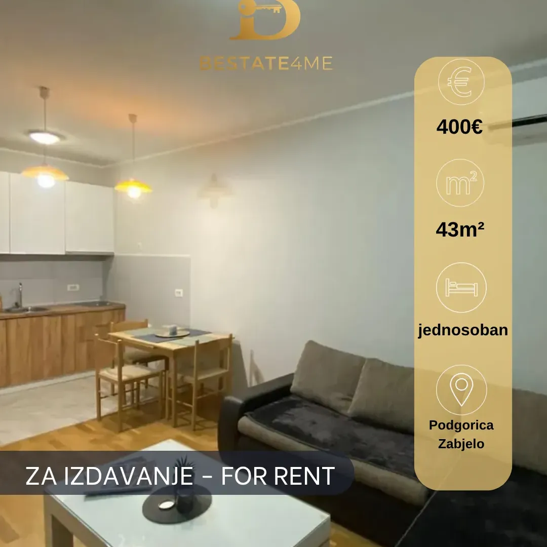 Rent, one bedroom apartment, 43m², Zabjelo, Podgorica