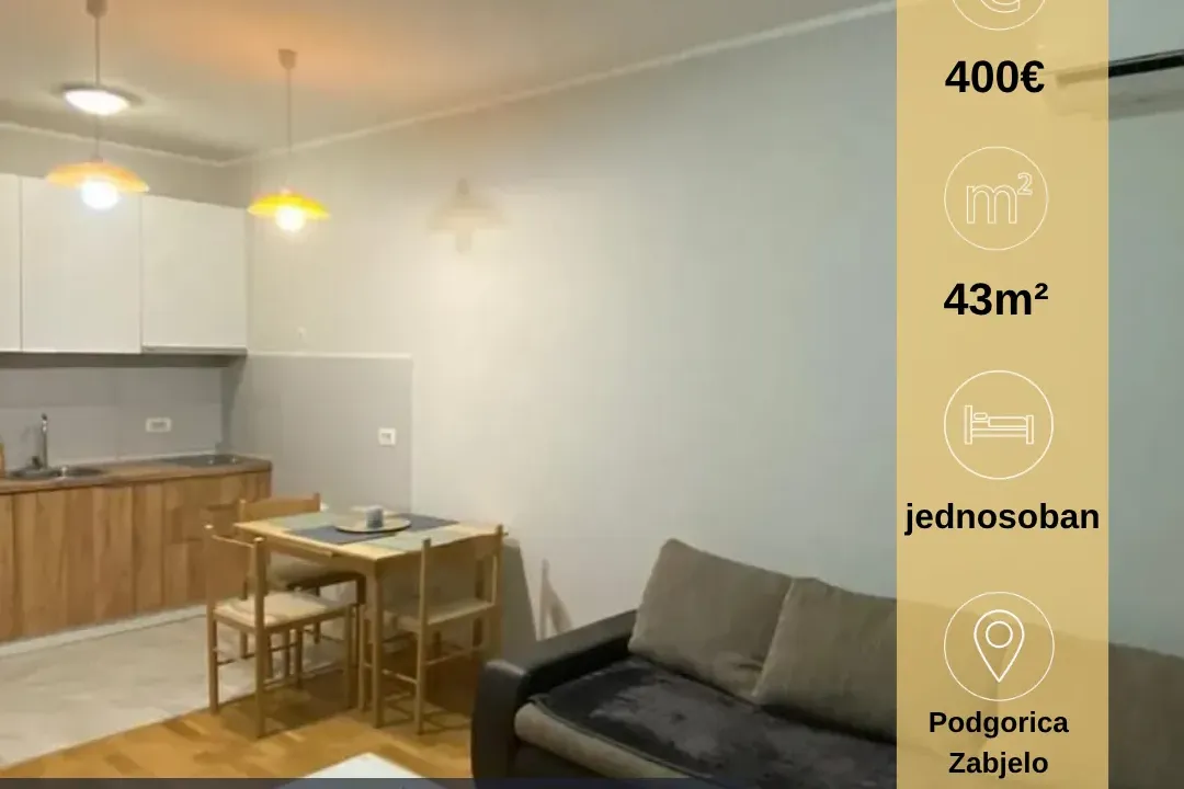 Rent, one bedroom apartment, 43m², Zabjelo, Podgorica