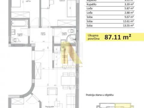 Sale, four bedroom apartment, 87m², Novo naselje, Novi Sad