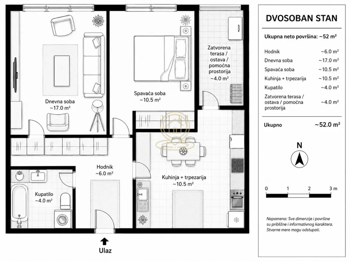 Sale, two bedroom apartment, 52m², Erdoglija, Kragujevac