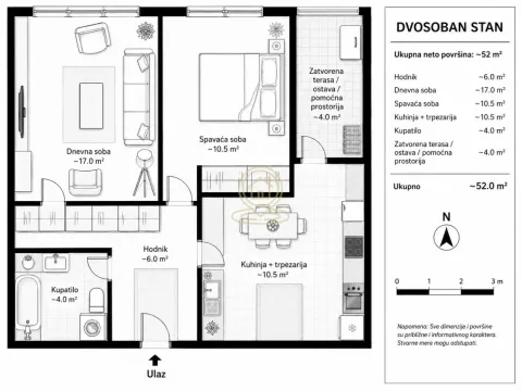 Sale, two bedroom apartment, 52m², Erdoglija, Kragujevac - image 2