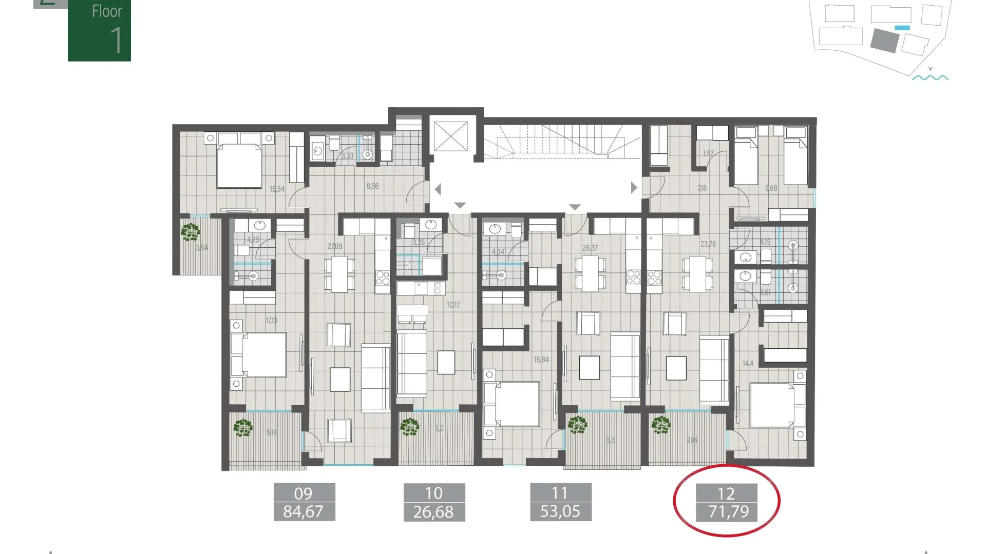 Sale, two bedroom apartment, 72m², Centar, Tivat