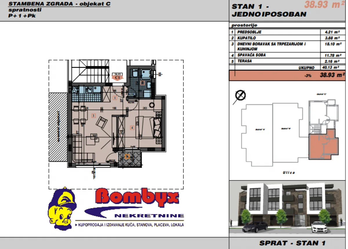 Prodaja, jednosoban stan, 38m², Adice, Novi Sad Sve Podlokacije