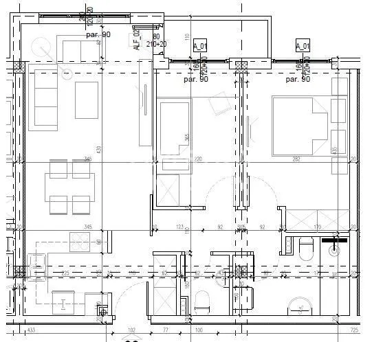 Architectural floor plan of the apartment showing room layout and dimensions.