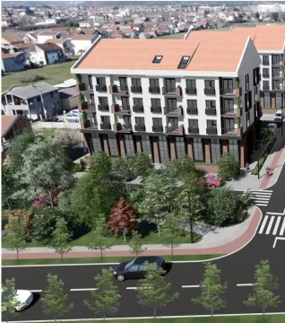 3D render stambene zgrade sa uređenim dvorištem i parkingom. - image 4