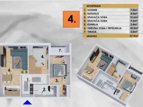 Sale, two bedroom apartment, 58m², Ilino, Bar - image 2