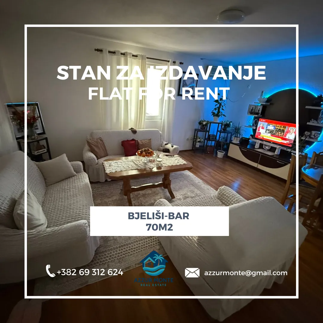 Izdavanje, dvosoban stan, 70m², Bjeliši, Bar