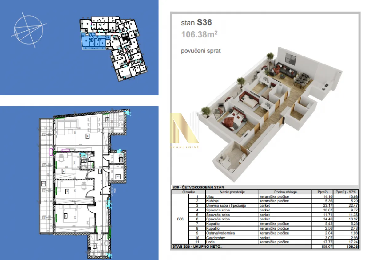 Sale, four bedroom apartment, 106m², Salajka, Novi Sad Sve Podlokacije