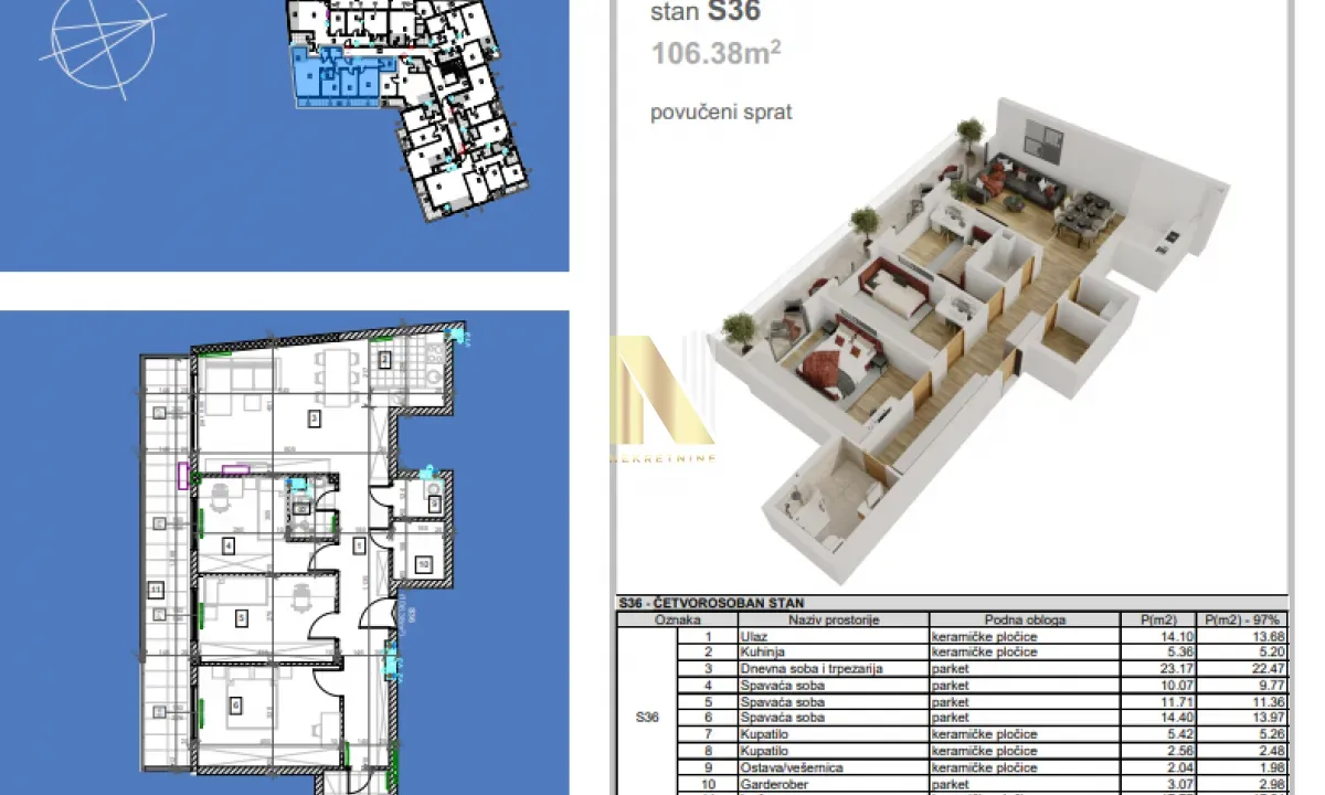 Sale, four bedroom apartment, 106m², Salajka, Novi Sad Sve Podlokacije