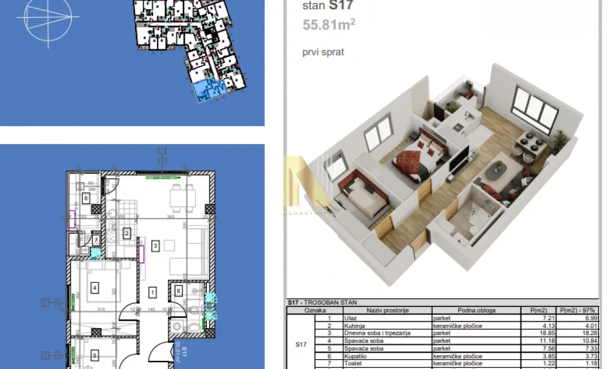 Prodaja, dvosoban stan, 56m², Salajka, Novi Sad Sve Podlokacije