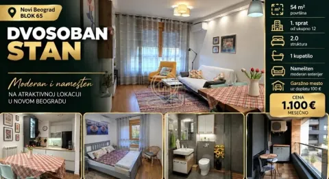 Pregled oglasa za dvosoban namešten stan u Bloku 65 na Novom Beogradu sa fotografijama prostorija. - image 14