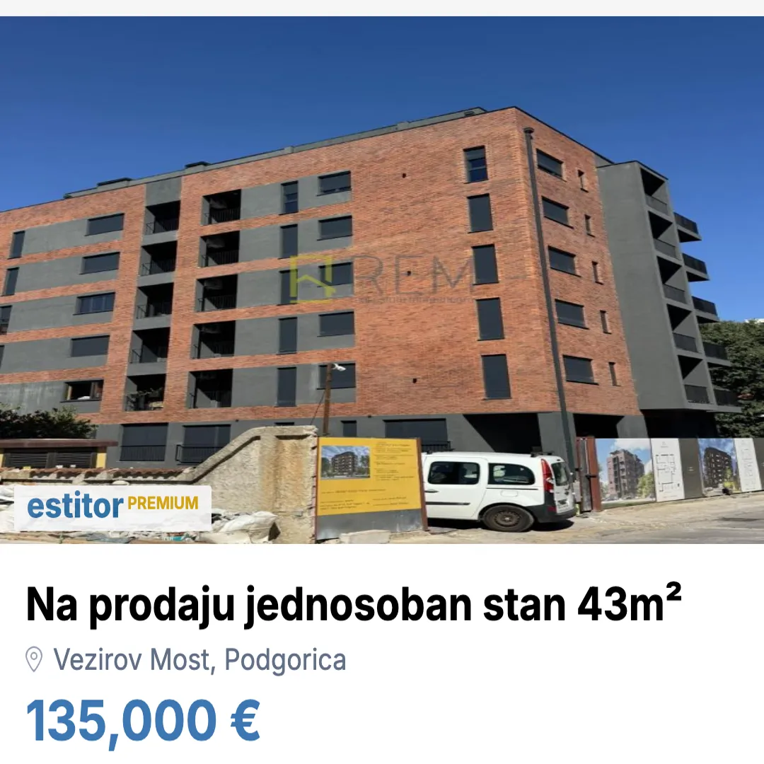 Prodaja, jednosoban stan, 43m², Vezirov Most, Podgorica
