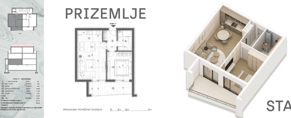 Prodaja, jednosoban stan, 54m², Muo, Kotor