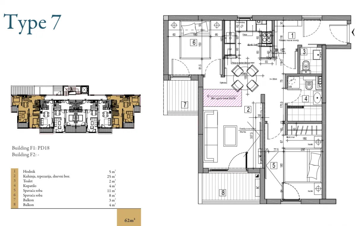 Sale, one bedroom apartment, 62m², Dobrota, Kotor