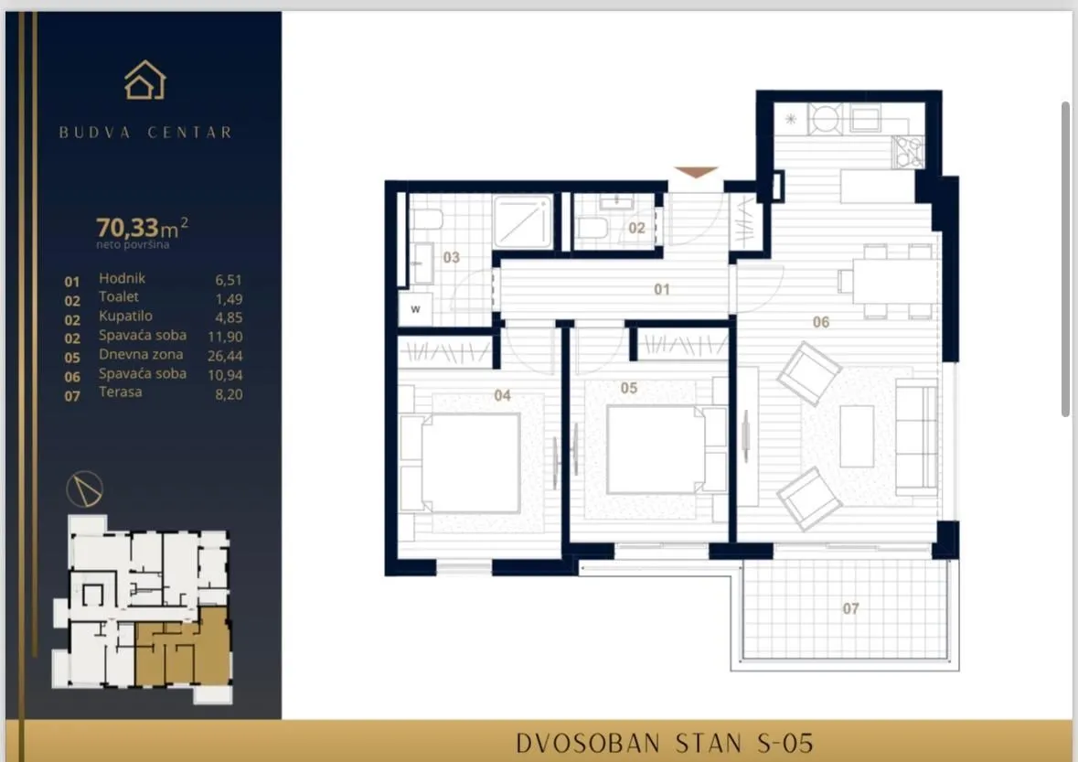 Sale, two bedroom apartment, 70m², Budva, Crna Gora