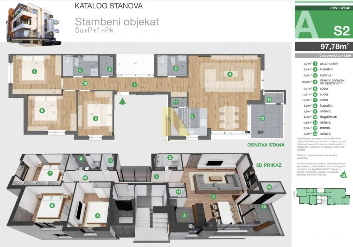 Prodaja, četvorosoban stan, 93m², Sremska Kamenica, Petrovaradin