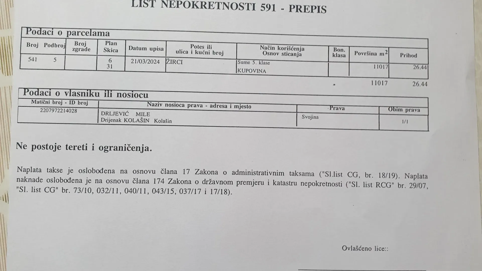 Prodaja, plac, 11000m², Žirci, Kolašin