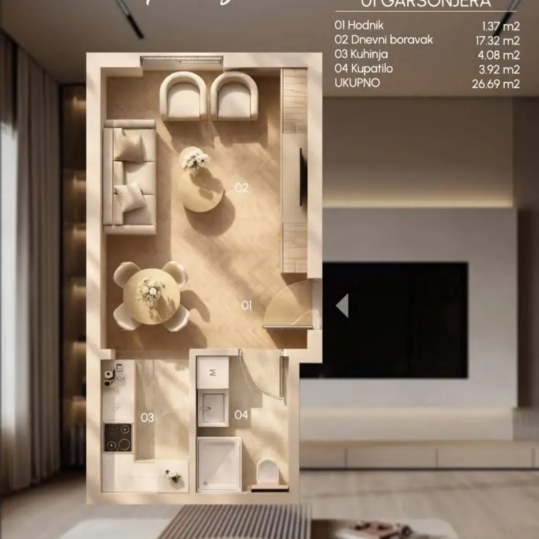 Sale, studio apartment, 26m², Zabjelo, Podgorica
