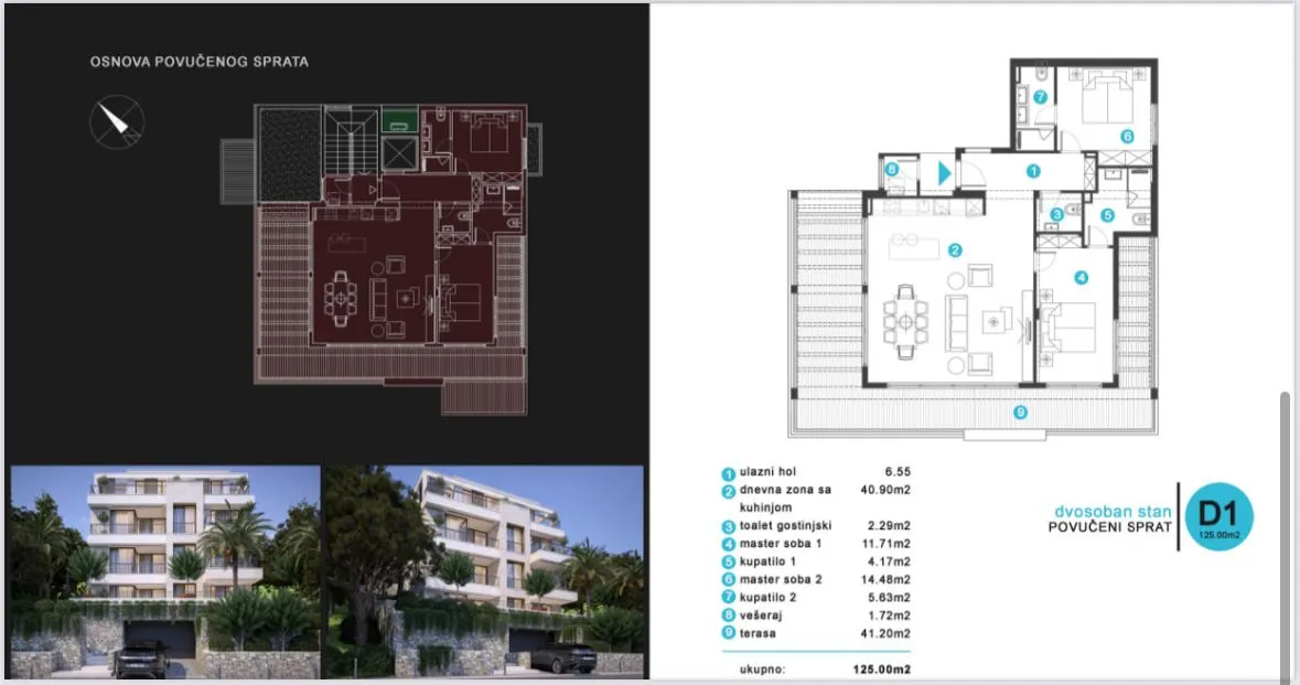 Prodaja, dvosoban stan, 125m², Opatovo, Tivat