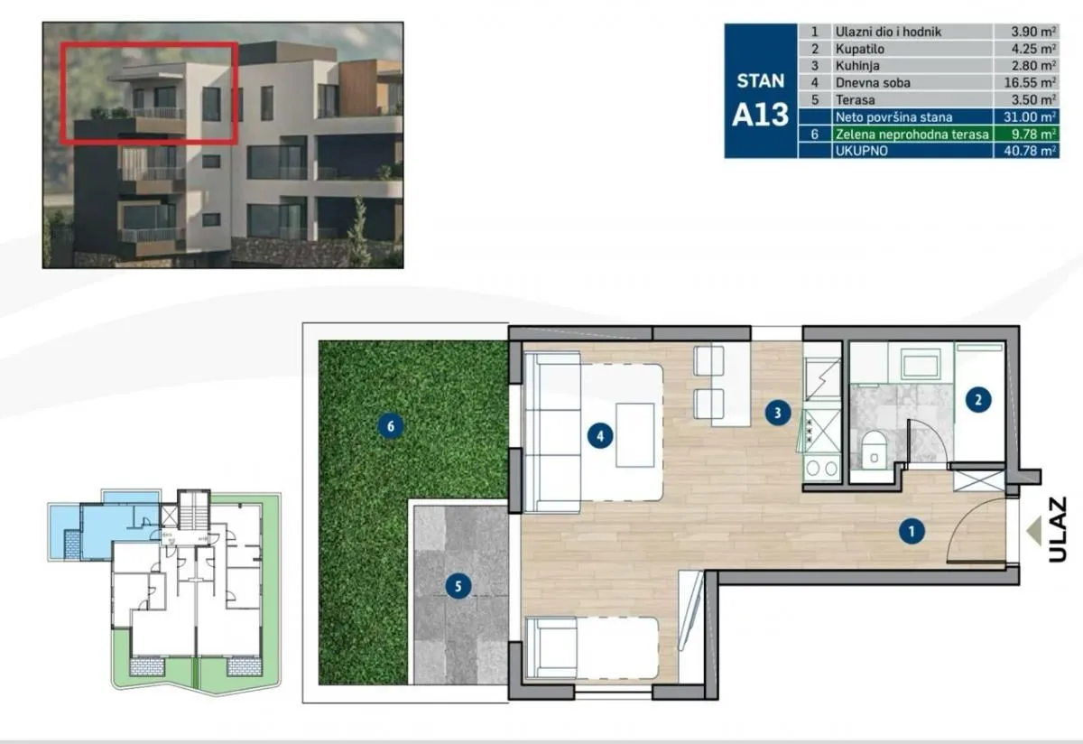 Prodaja, jednosoban stan, 41m², Kotor, Crna Gora