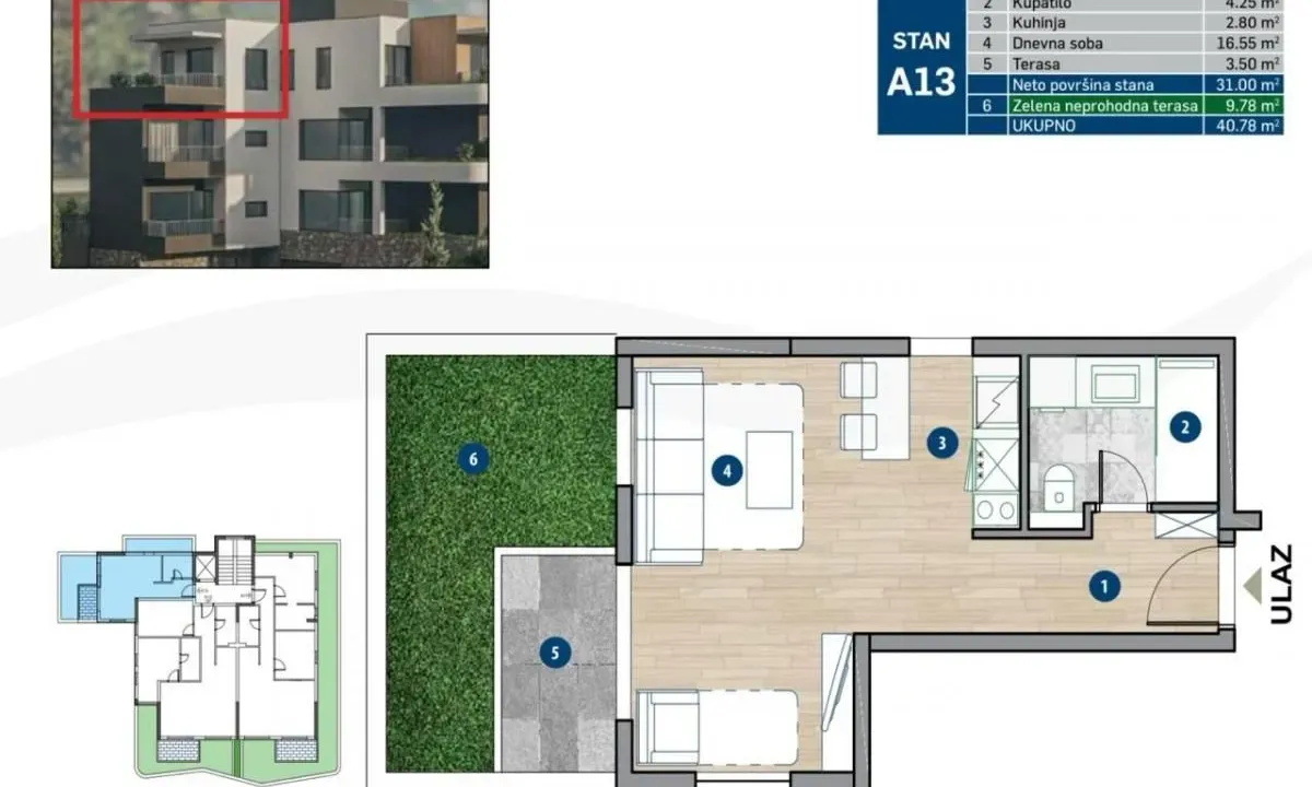 Prodaja, jednosoban stan, 41m², Kotor, Crna Gora