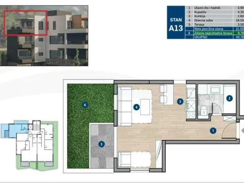 Prodaja, jednosoban stan, 41m², Kotor, Crna Gora