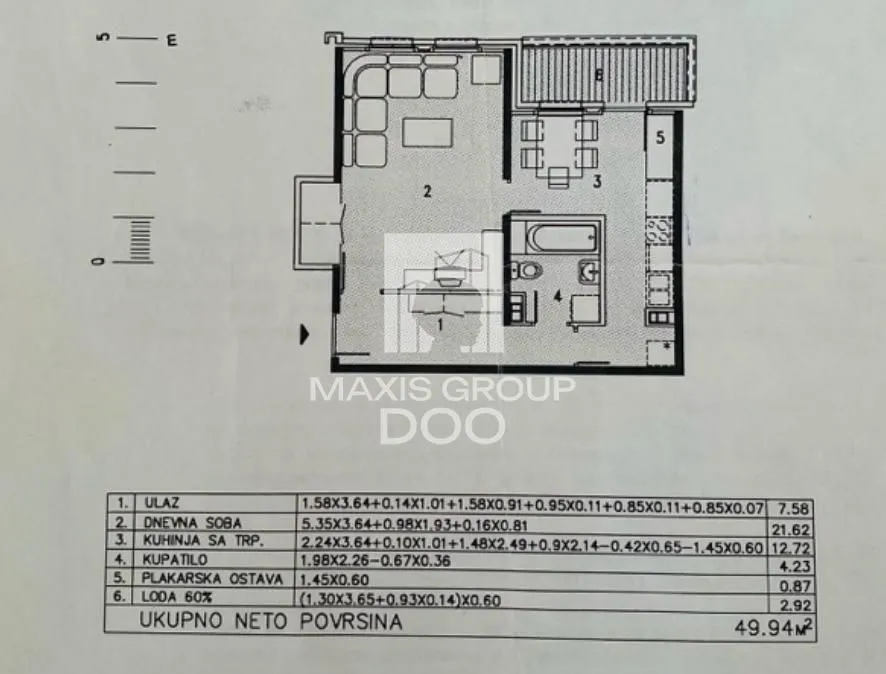Floor plan of the apartment showing the room layout and areas.