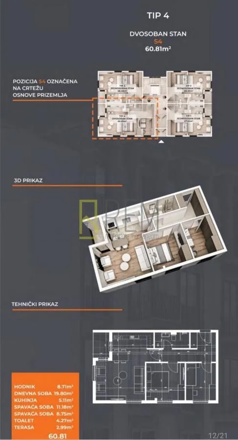 Prodaja, dvosoban stan, 61m², Stari Aerodrom, Podgorica