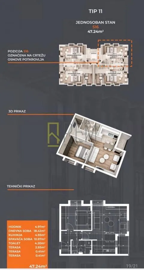Prodaja, jednosoban stan, 46m², Stari Aerodrom, Podgorica