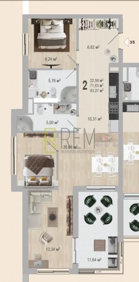 Prodaja, dvosoban stan, 85m², Bečići, Budva